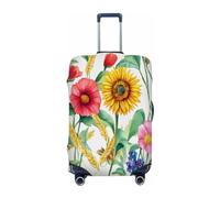 Ethebre Housse de protection élastique pour valise, résistante à la poussière, aux rayures et aux tournesols, coquelicots, bleuets, pour voyage d'affaires, Tournesols coquelicots bleuets, S for 18-21