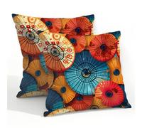 Ethebre Lot de 2 housses de coussin décoratives imperméables pour extérieur, 55 x 55 cm, motif parapluie en papier japonais pour terrasse, jardin, ferme, porche, balcon, intérieur et extérieur