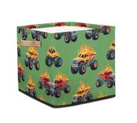 Ethebre Monster Trucks Bac de rangement en tissu pliable avec poignées pour vêtements, jouets, linge, chambre d'enfant, maison 33 cm