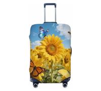 Ethebre Sunny Housse de protection élastique pour valise, résistante à la poussière, aux rayures et aux rayures pour voyage d'affaires, voyage, Sunflower Bee Butterfly Sunny, L for 25-28 In Suitcases