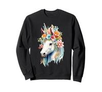 Ethereal Aquarelle Licorne Fleur Tête Fantaisie Art Sweatshirt