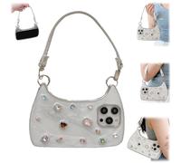 Ethereal Gemstone Aura Handbag for iPhone Case,3D Cute Luxury Bling Diamond Phone Cover with Strap,Luxury Pearl Marble Phone Protective Cover for iPhone 14/15/16/17 Pro Max (for 16)