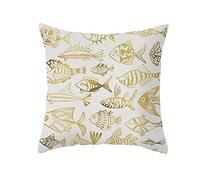 Ethereval Tissu De Lin Housse Coussin Soie Taie d'oreiller Coton Percale Poissons Divers Housse Coussin Terrasse Housse De Canapé Lit Or Gris Housses De Coussin 40x40cm