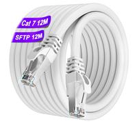 Ethernet Cable 12 m, RJ45 Cat 7 12 m Shielded High Speed S/FTP Network Cable White Gigabit Outdoor Waterproof Internet Cable for Router Modem ¿ 10Gbps 600MHz