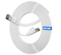 Ethernet Cable 15 m,Cat 6 Cable Rj45 15 Metres Flat White Network Cable,High Speed Fibre 10/100/1000 Mbps,Gigabit LAN Cable,Indoor Long Cable Patch for Router Modem (15 Clips)