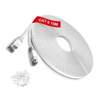 Ethernet Cable 15m Cat 6 Flat Ethernet Cable High Speed Network RJ45 Gigabit Ethernet LAN Cable 1Gbps 250MHz High Speed UTP Patch Cable Compatible with Router Modem Switch TV Box,White