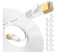 Ethernet Cable 15M High Speed Cat7 Internet Cable with Gold Plated RJ45 Connector, Shielded LAN Cable for Network Switch, Faster than Cat5/Cat5e/Cat6-White