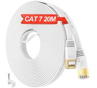 Ethernet Cable 20 m CAT 7 Shielded, RJ45 Cable 20 m White Network Cable High Speed Internet Cable, Flat Gigabit S/FTP LAN Cable 10Gbps 600MHz Weather Resistant, for Router Switch Modem (20 Clips)