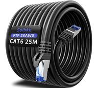 Ethernet Cable 25 m, RJ45 Cable 25 m Cat 6 Shielded FTP Network Cable High Speed Gigabit 1000 Mbits LAN Cable 23AWG Black Outdoor Indoor Waterproof Internet Cable for Router Modem