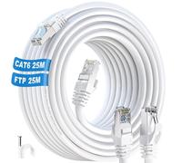 Ethernet Cable 25 m, RJ45 Cat 6 25 m FTP Shielded Network Cable, Anti-Interference, Internet Cable 15 m, High Speed Gigabit Cat 6 LAN Cable 25 m for Router Modem PS4/5 (25 Clips)
