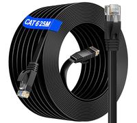 Ethernet Cable 25m,RJ45 25M Cat 6 Flat High Speed Gigabit Ethernet Internet Cable-10/100/1000Mbps-UTP Waterproof Outdoor Indoor Network Cable for Switch Router Modem Smart TV (25 Clips)