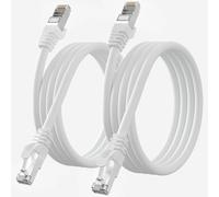 Ethernet Cable 3 m Cat 7, 2 Pieces, Rj45 3 m Shielded High Speed Network Cable Gigabit Outdoor Waterproof LAN SFTP Cable White Internet Cable for Router Modem -10Gbps 600MHz