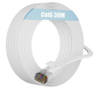 Ethernet Cable 30 m Cat 6,Flat RJ45 Cable 30 m White Outdoor Network Cable,UTP Internet Cable 30 Metres Waterproof High Speed Fibre 10/100/1000 Mbps Gigabit Cables LAN Extra Long Patch Cable