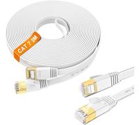 Ethernet Cable 5 m,Cat 7 Cable RJ45 5 m High Speed Shielded Internet Cable S/FTP 10Gbps 600MHz,Flat White LAN Cable 5 m Indoor Gigabit for Router Switch Modem Xbox (5 Clips)
