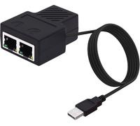 Ethernet Splitter 1 to 2 RJ45 Ethernet Network Switch 8P8C LAN Internet Extension 1 Input 2 Outputs Adapter with USB Power Cable for Computer Hub Router