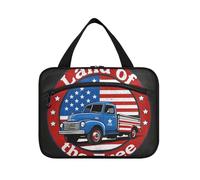 EtherSpher 4th of July Independence Day Land of Free Blue Truck Grande trousse de maquillage à suspendre avec crochet, organisateur de toilette unisexe pour femmes bolso de maquillaje para mujer L, 4