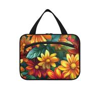 EtherSpher Beauty Spring Flowers Red and Yellow Daisy Hanging Travel Makeup with Hook Designer Unisex Quilted Makeup Bag for Mom Vacation Bolso de Maquaje Para Mujer L, fleurs de printemps de beauté