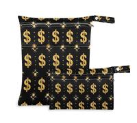 EtherSpher Black and Gold Shine Dollars Lot de 2 sacs étanches pour maillot de bain avec poignées pour yoga, garderie