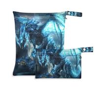 EtherSpher Blue Flash Technology Dragon Warrior Lot de 2 sacs lavables pour maillots de bain avec poignées pour le yoga, la plage