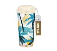 EtherSpher Blue Summer Tasse isotherme en acier inoxydable avec couvercles Motif palmiers chauds et froids 500 ml