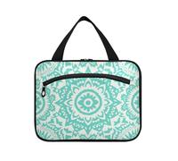 EtherSpher Boho Mint Green Vintage Flowers Hanging Men Travel Trousse de toilette avec crochet, trousse de toilette étanche à suspendre pour dames Maletín para maquillaje L, Boho Fleurs vintage vert