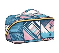 EtherSpher Boho Trousse à maquillage avec compartiments et poignée pour femme Bleu/rose