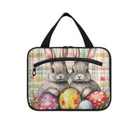 EtherSpher Buffalo Plaid Bunny Lapbits Happy Easter Trousse de maquillage de voyage à suspendre avec crochet, trousse de maquillage extensible pour voiture pour accessoires pour femme, bolsas de