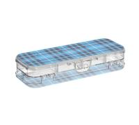 EtherSpher Buffalo Trousse à crayons transparente en plastique double couche pour fournitures de papeterie avec couvercle hermétique Motif carreaux Turquoise