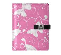 EtherSpher Cahier ligné en cuir avec motif de fleurs de pêche, papillons et silhouettes blanches, pour 6, 7 x 9, 2