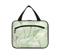 EtherSpher Calla Lily Flower Pastel Colors Mint Green Trousse de maquillage à suspendre pour femme avec crochet, trousse de maquillage portable à suspendre pour voyage, salle de sport, porta