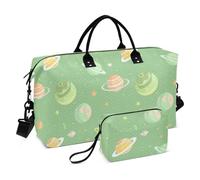 EtherSpher Cartoon Illustration Space Soft Green Decorative Carry On Personal Item Bag Sports Gym Tote Bag with Toiletry Bag for Yoga Large Capacity bolso de mano para viajar en avion