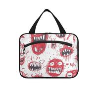 EtherSpher Cartoon Scary Monster Rouge et Blanc Grande trousse de toilette de voyage suspendue avec crochet, trousse multifonction design pour accessoires de voyage bolso de para mujer L, dessin animé