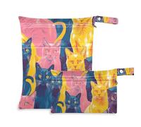 EtherSpher Colorful Cat Group Lot de 2 sacs de bain humides avec poignées pour salle de sport, couches de bébé