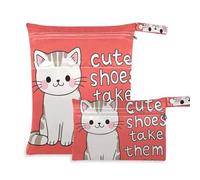 EtherSpher Cute Shoes Take Them Off Cartoon Cute Funny White Cat Lot de 2 sacs de bain réutilisables pour maillot de bain avec poignées pour le bain, le yoga