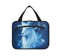 EtherSpher Fierce Goat Trousse de toilette à suspendre pour femme avec crochet, trousse de toilette pliable pour voyageurs, salle de bain, bolso viajero para mujer L, Chèvre féroce bleu roi, Large