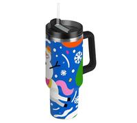 EtherSpher Funny Cartoon Unicorns Snowman Grande bouteille d'eau réutilisable sous vide avec couvercle anti-fuite et paille - Tasse décorative de camping pour eau, thé glacé ou café - 1200 ml