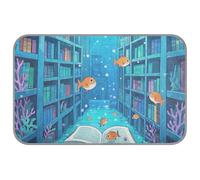 EtherSpher Funny Ocean Library Book Fish Blue Summer Cooling Mat for Dogs Self Cooling Pad for Pets Cats Outdoor Unique esterilla refreshcante para Perros M