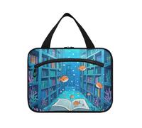 EtherSpher Funny Ocean Library Book Fish Blue Trousse de toilette de voyage à suspendre avec crochet, sac tendance pour maquillage pour accessoires pour femme gym porta cosmeticos mujer para cartera L