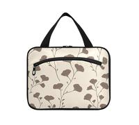 EtherSpher Ginkgo Leaf Simple Lines Trousse de toilette beige à suspendre pour homme avec crochet, accessoires de designer pour articles de toilette pour accessoires de voyage estuche de maquillaje