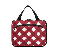 EtherSpher Grande trousse de toilette de voyage à carreaux rouge foncé et blanc pur avec crochet, sac de rasage lavable pour homme pour croisière, voyage, travail, bolsa para guardar maquillaje L