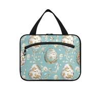 EtherSpher Happy Easter Egg Blue and Gold Hanging Travel Toitry with Hook Designer Fashion Kit Bag for Accessories for Women Travel Bolsas para maquillaje de mujer L, Happy Easter Egg Blue and Gold
