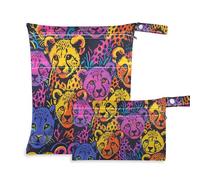 EtherSpher Happy Rainbow Cheetah Cubs Lot de 2 sacs à fermeture éclair pour maillot de bain avec poignées pour voyage, bain