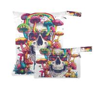 EtherSpher Happy Skull Rainbow Mushroom World Lot de 2 sacs étanches pour bébé avec poignées pour la plage, la salle de sport