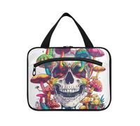 EtherSpher Happy Skull Rainbow Mushroom World Trousse de toilette à suspendre avec crochet, trousse de maquillage chic design pour femme must hotel bolso para maquillaje de mujer L, Happy Skull