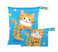 EtherSpher I Miss You Lot de 2 sacs de bain humides avec poignées pour le yoga et les couches de bébé Motif chat marron