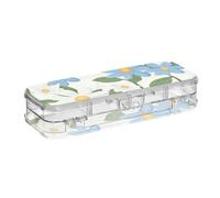 EtherSpher Little Blue Daisy Flowers Boîte à crayons en plastique transparent à double plateau pour loisirs créatifs avec bouton-pression et couvercle