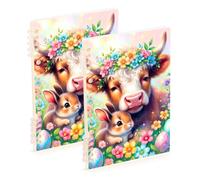 EtherSpher Lot de 2 cahiers à spirale A5 de 21,1 x 14,5 cm de large avec motif lapin de Pâques et vache écossaise à l'aquarelle, résistant à l'usure, 60 feuilles pour planificateur et entreprise