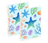 EtherSpher Lot de 2 cahiers à spirale colorés format A5 - Aquarelle sous les étoiles de mer marines - 21,1 x 14,5 cm - Couverture rigide - 60 feuilles pour voyage et écriture