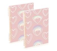 EtherSpher Lot de 2 cahiers à spirales à spirales arc-en-ciel en forme de cœur rose pastel orange 21,1 x 14,5 cm, résistant à l'usure, 60 feuilles pour l'école et le bureau