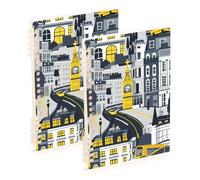 EtherSpher Lot de 2 cahiers à spirales à spirales de format A5 - Motif camion londonien - 21,1 x 14,5 cm - Gris, paysage urbain - 60 feuilles pour l'école et le bureau